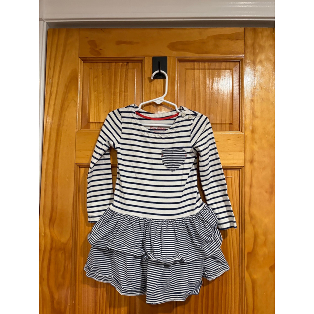 Mini Boden Striped Heart Dress Girls 3–4Y Navy White Cotton Play Condition